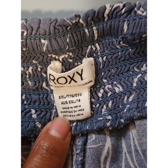 Roxy Pants Womens XXL Blue Wide Leg Floral Print Elastic Waist Boho Peasant - Picture 5 of 12